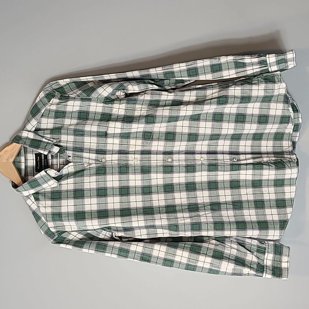MASSIMO DUTTI Slim Fit Button Down Shirt Mens Size Medium Heritage Green Plaid‎